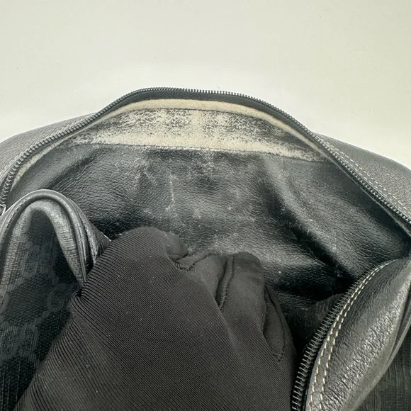 Vintage Gucci GG Monogram Black Crossbody Bag with Web Stripe & Gold Hardware - Picture 16 of 16